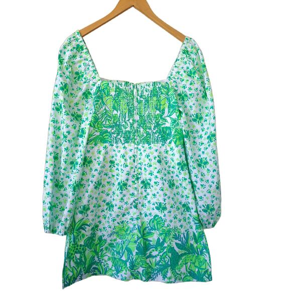 LILLY PULITZER Esteli Romper Size 4 Puff Sleeve Green Party Animals - Picture 12 of 15